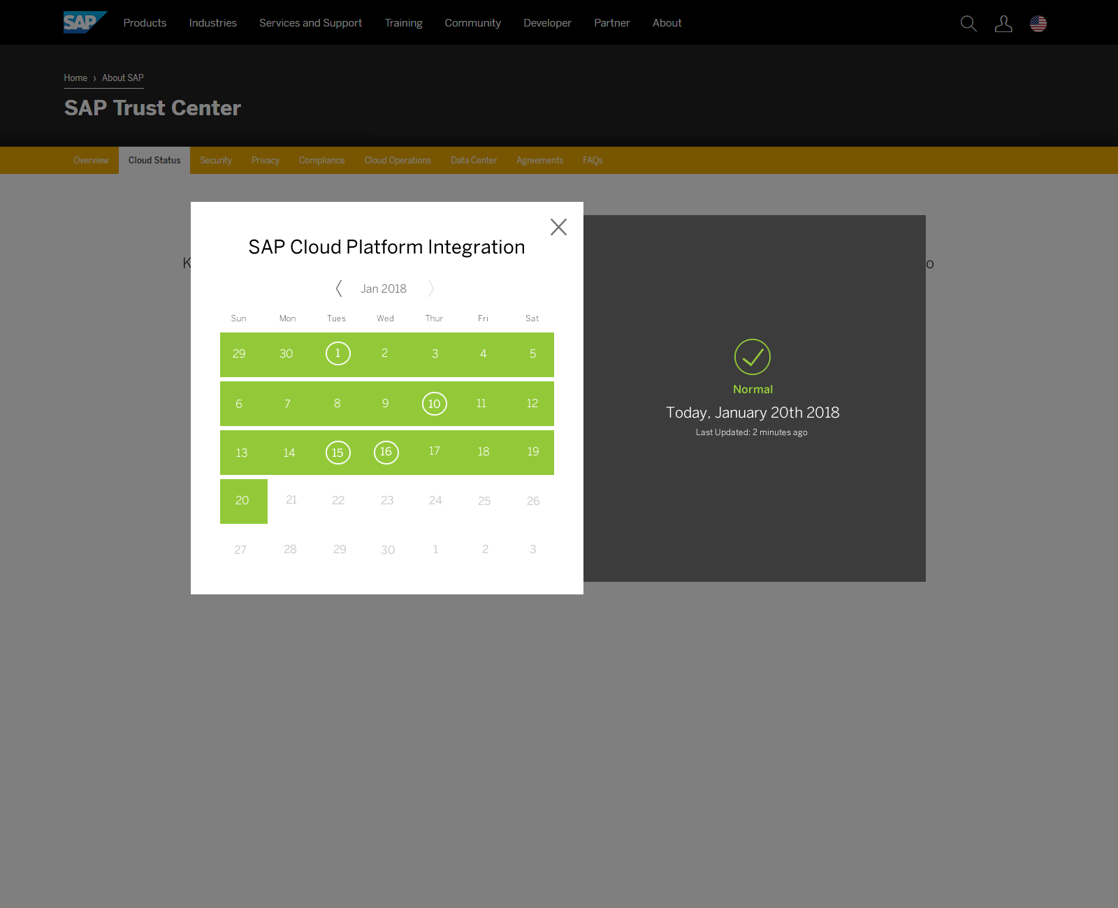 Shipped 2020 redesign - calendar and incident detail concept, modal variant